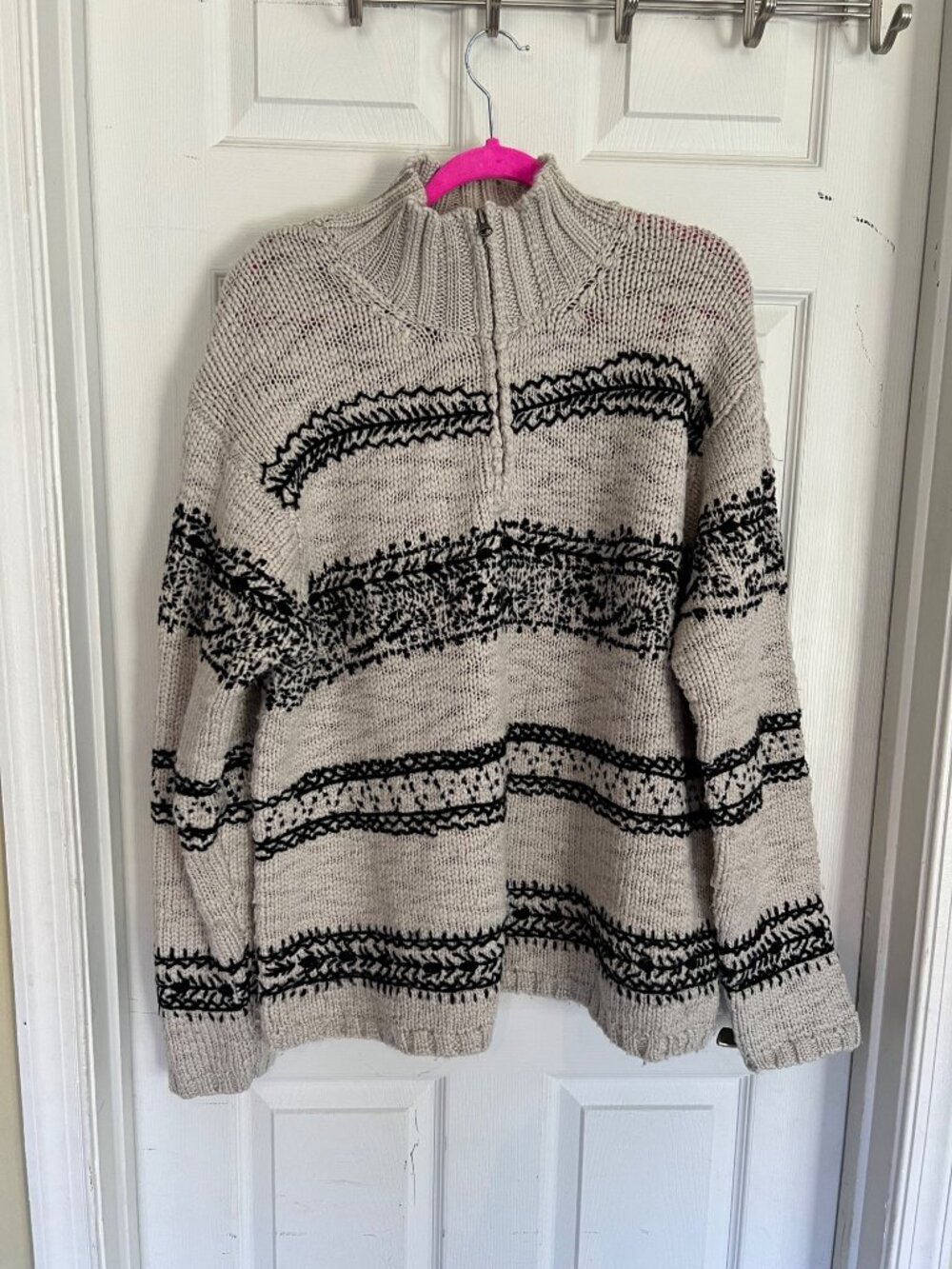 Sundance Knit Quarter Zip Pullover Wool Blend Sweater Cream Black Mens Large - Picture 1 of 7